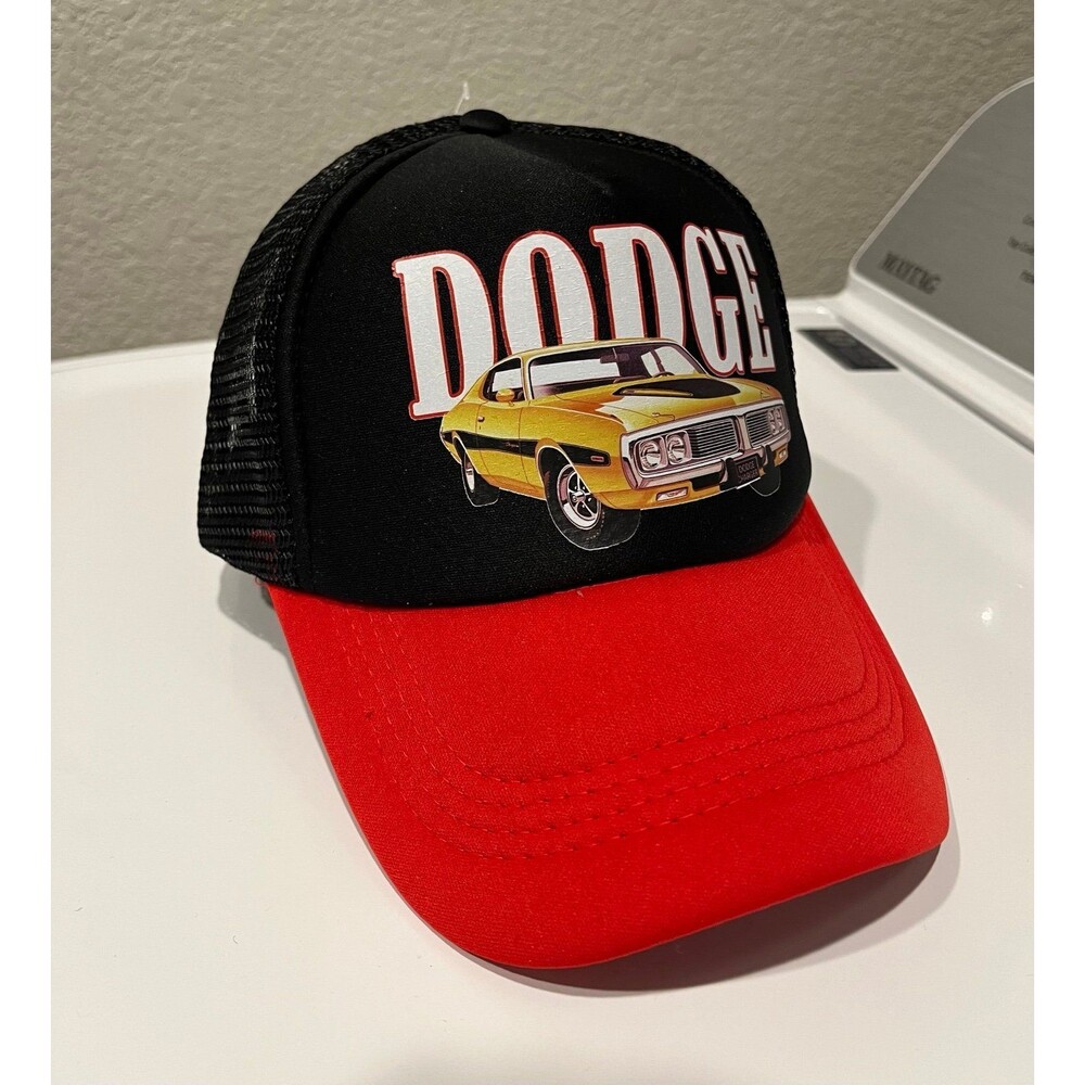 Dodge Classic Car Trucker Hat Black Red Mesh Snapback NWT One Size